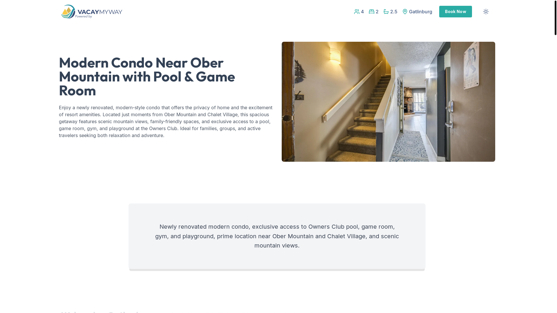 website screenshot of https://vibrantsmokies.vacations/
