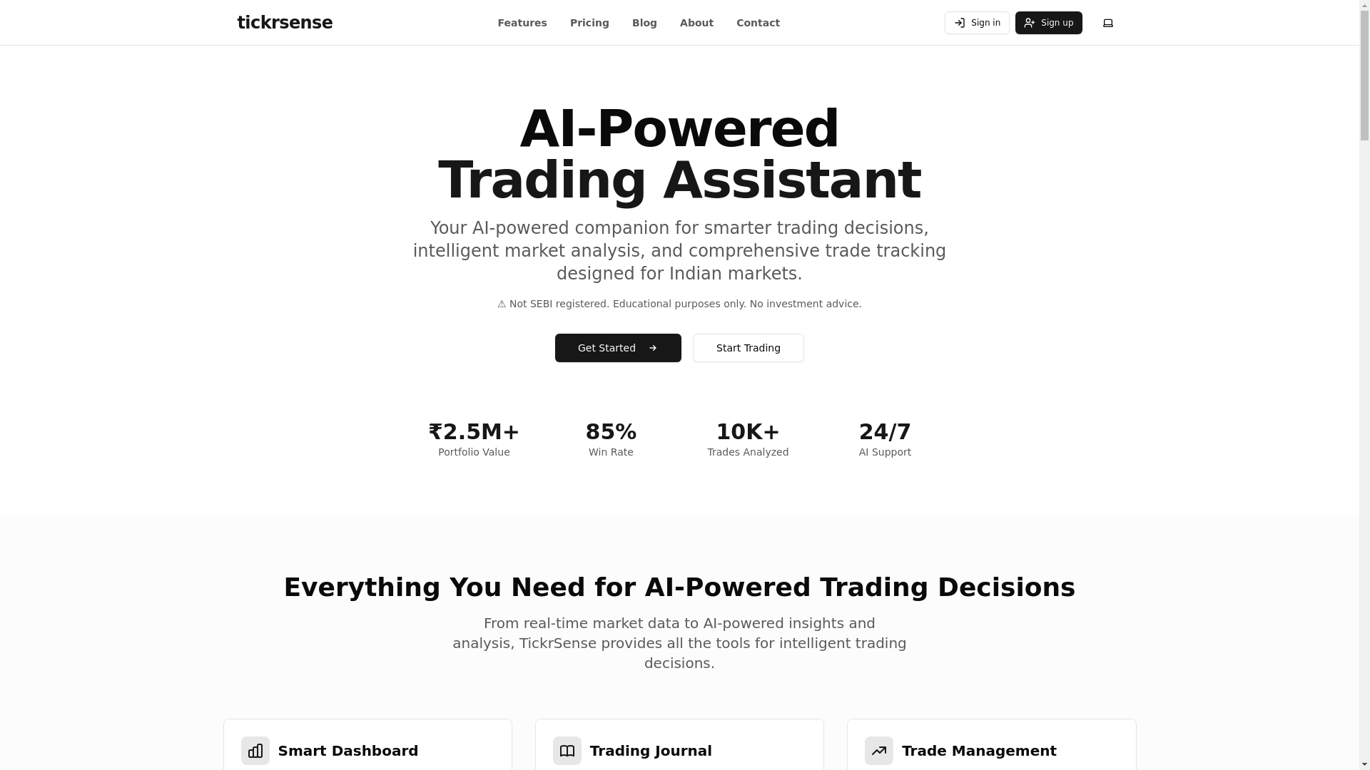 website screenshot of https://tickrs.in/