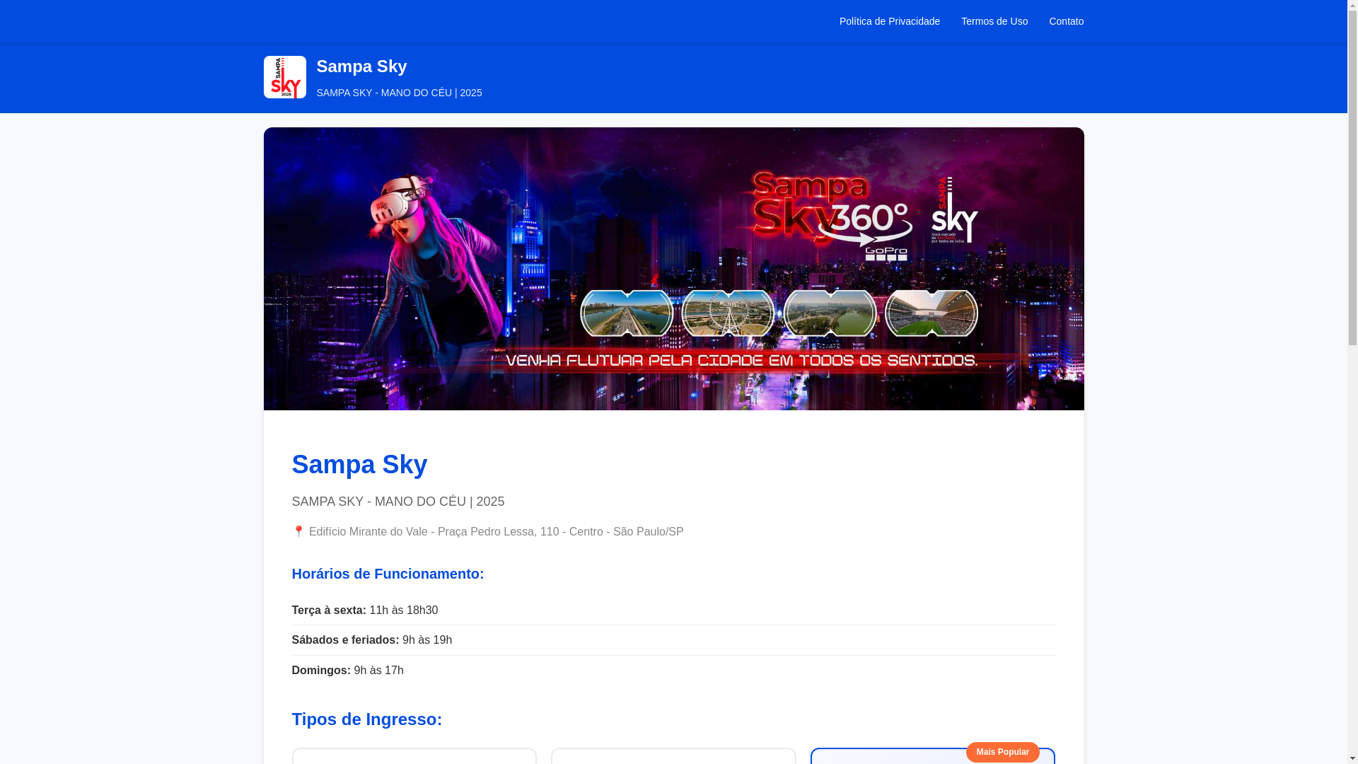 website screenshot of https://skysampaingresso.com/