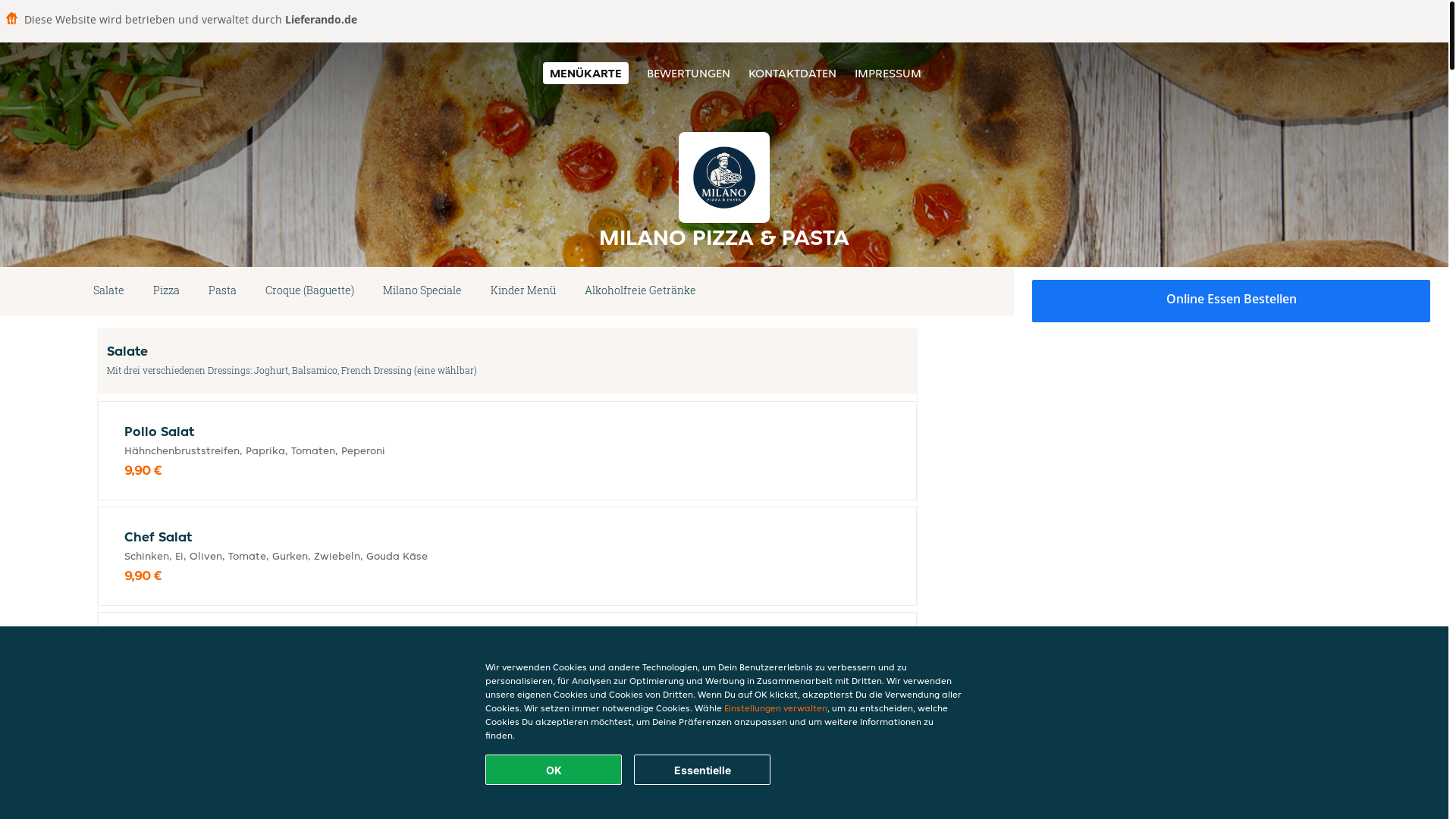 website screenshot of https://milanopizzapasta-braunschweig.de/