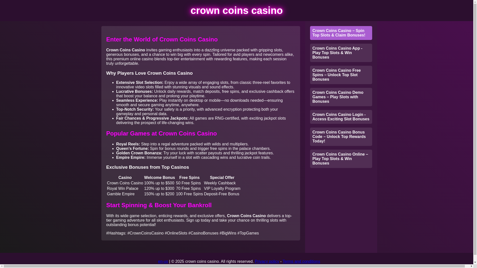 website screenshot of https://play-crowncoinscasino.net/