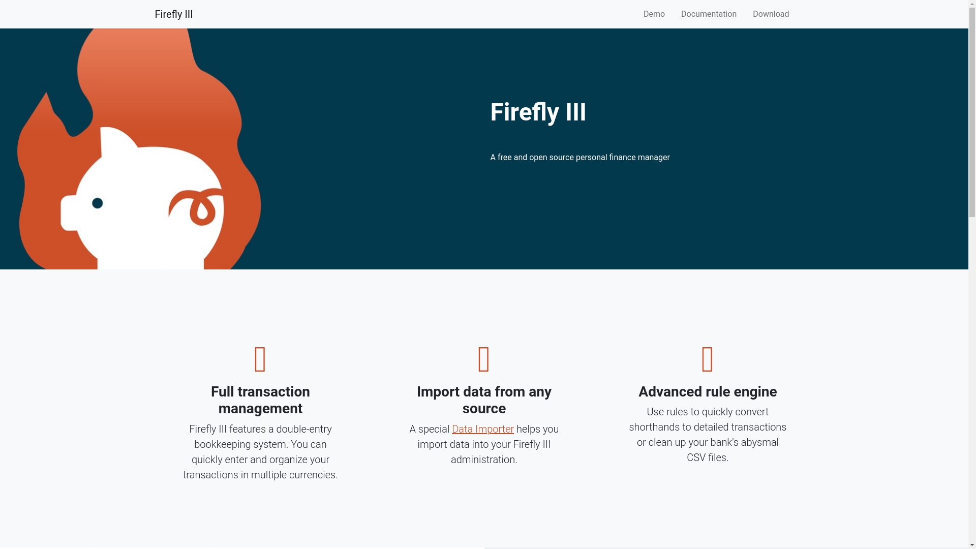 website screenshot of https://firefly-iii.org