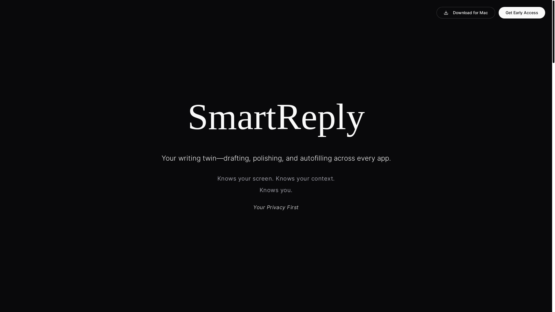 website screenshot of https://smartreply-landing-page.pages.dev/