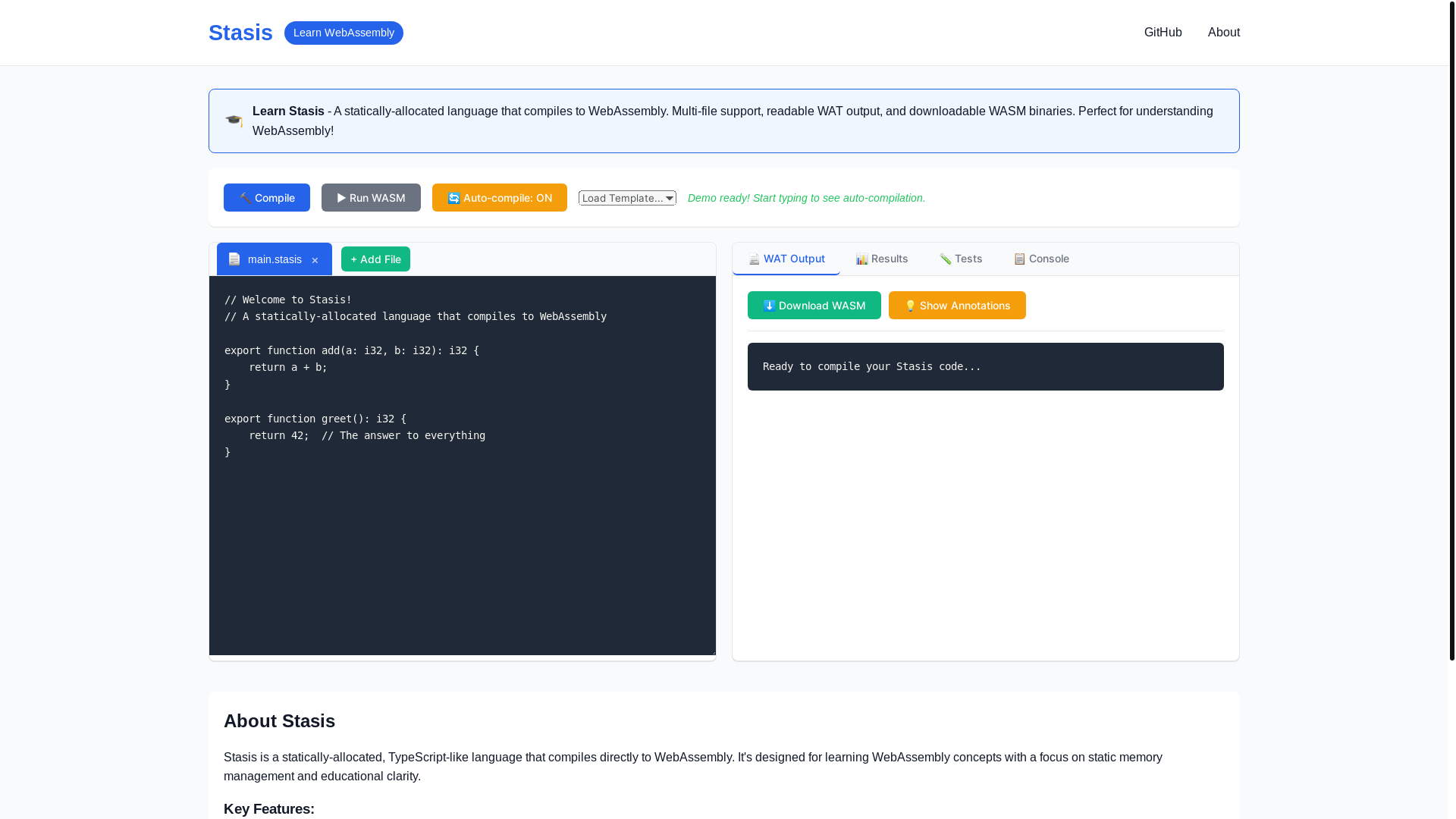 website screenshot of https://stasislang.com/