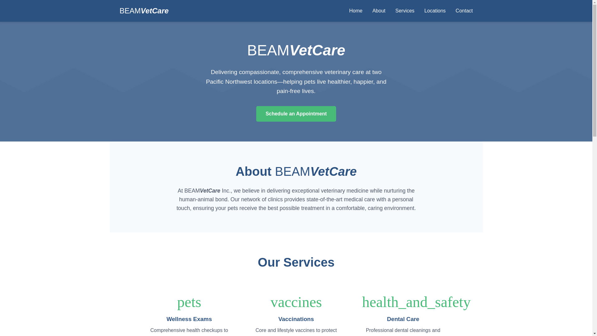 website screenshot of https://beamvetcare.com/