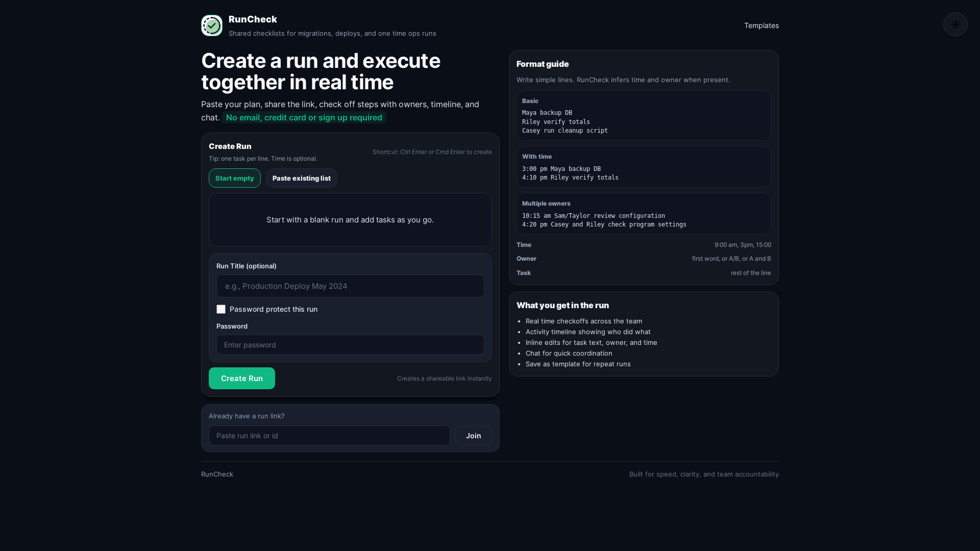 website screenshot of https://runcheck.app/