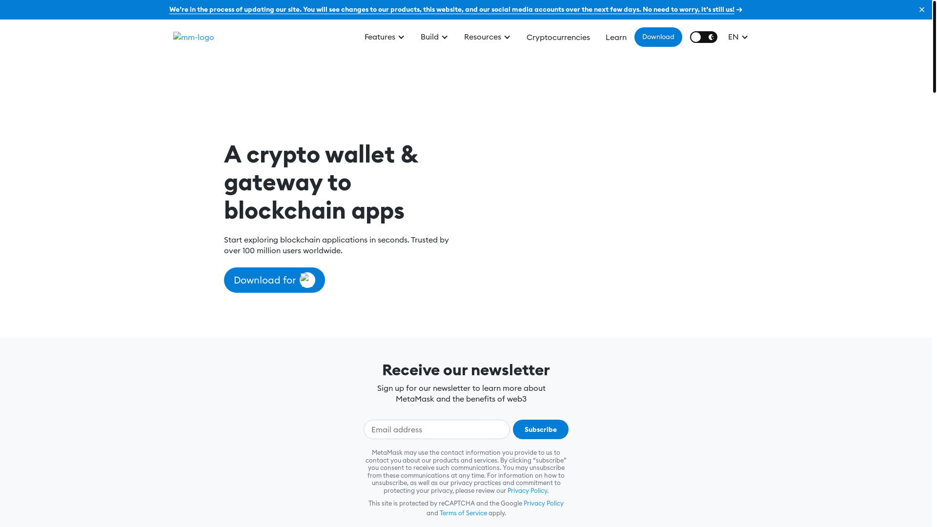 website screenshot of https://metamask.github.io/
