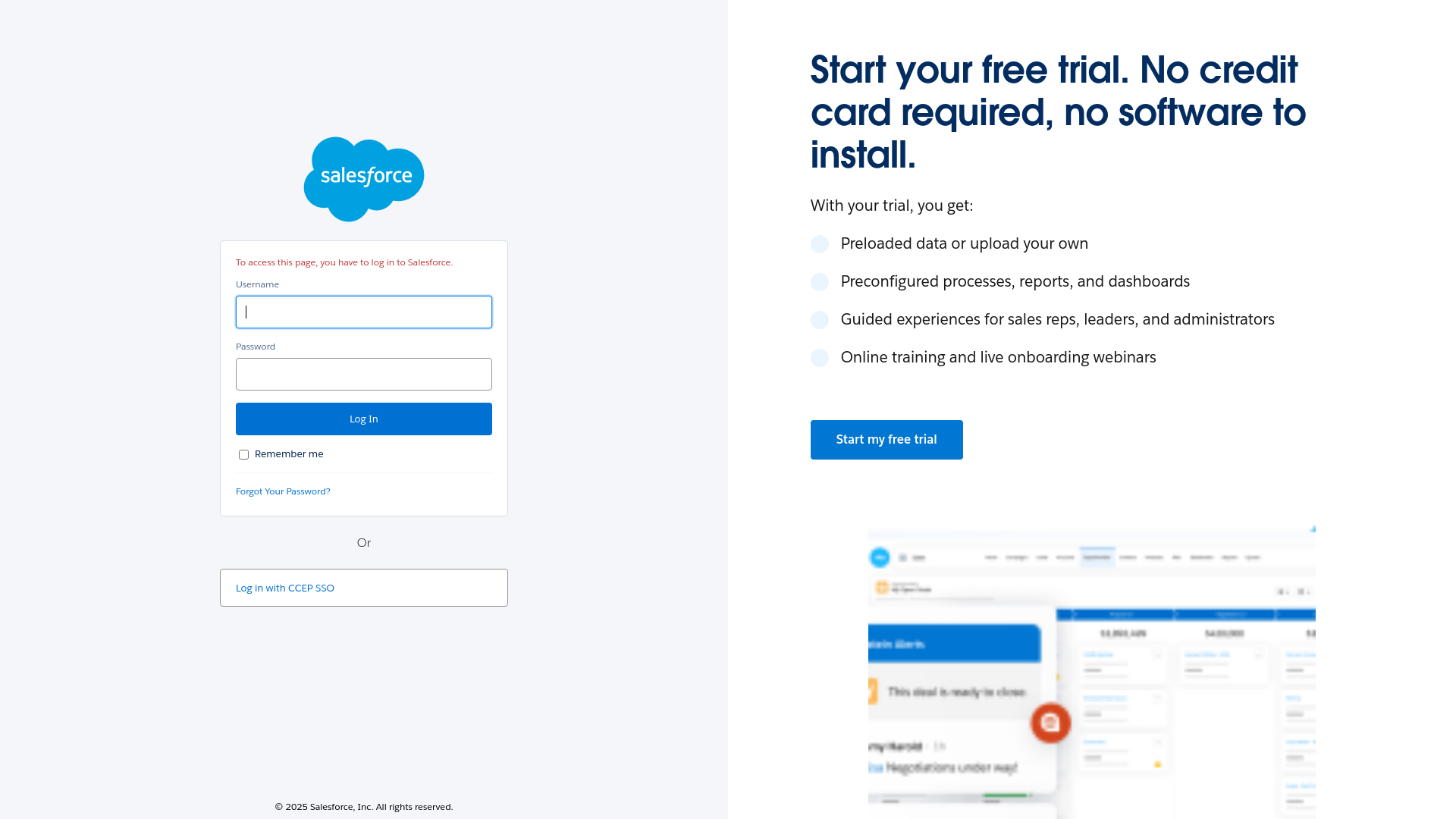 website screenshot of https://ccep.my.salesforce.com/a1paV000006gDqD