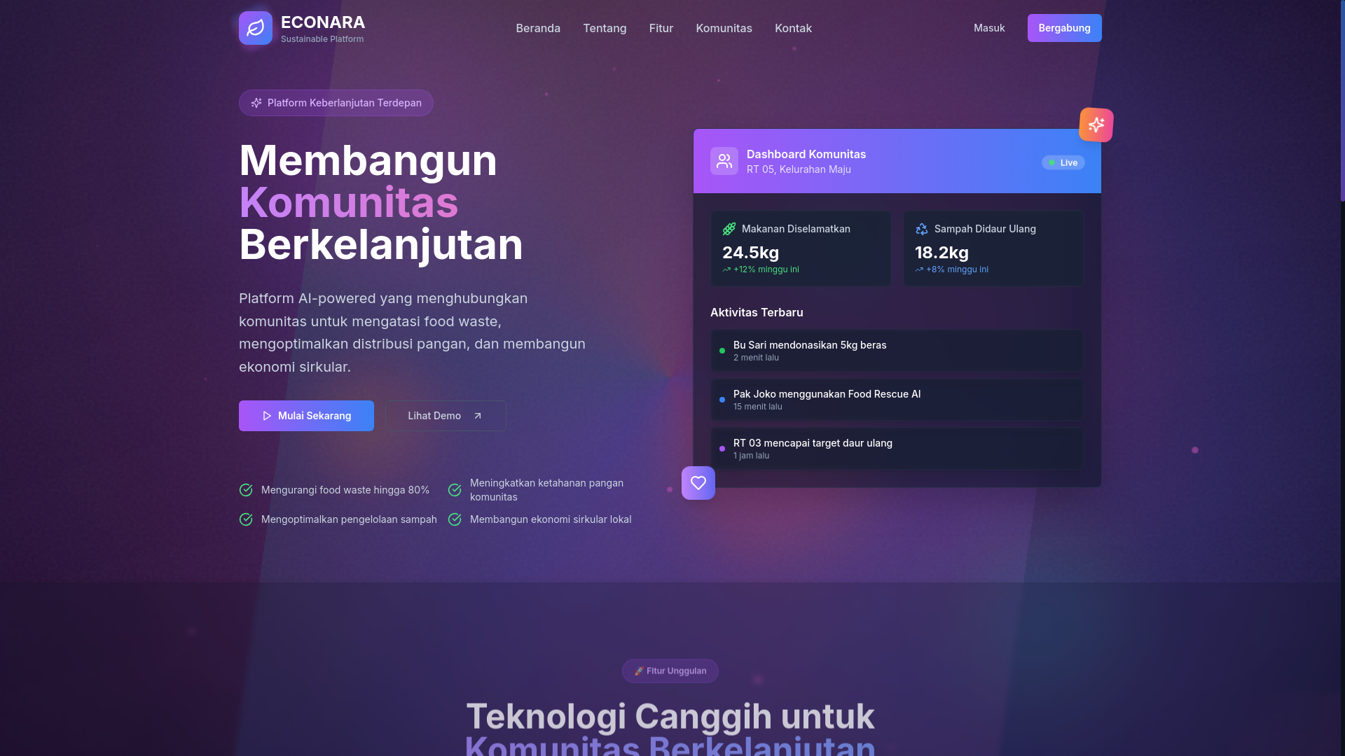 website screenshot of https://econara.my.id/