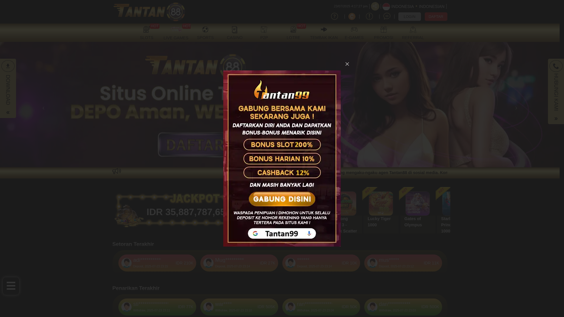 website screenshot of https://tantan88.lol/