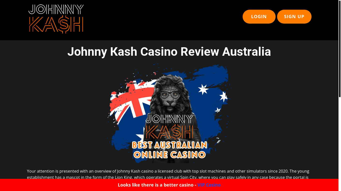 website screenshot of http://johnnykash.casino/