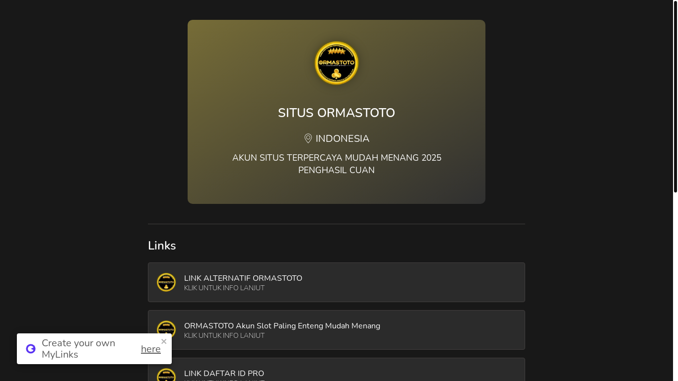 website screenshot of https://mylinks.ai/ormastoto