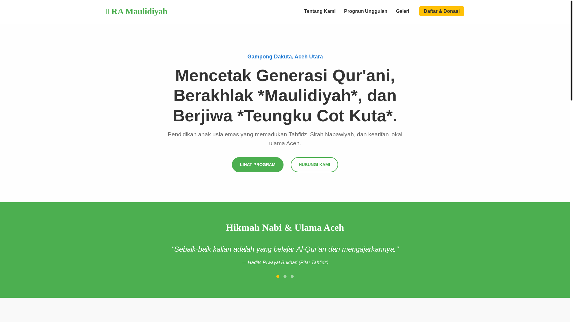 website screenshot of https://raudhatulathfalmaulidiyahteungkucotkuta.org/