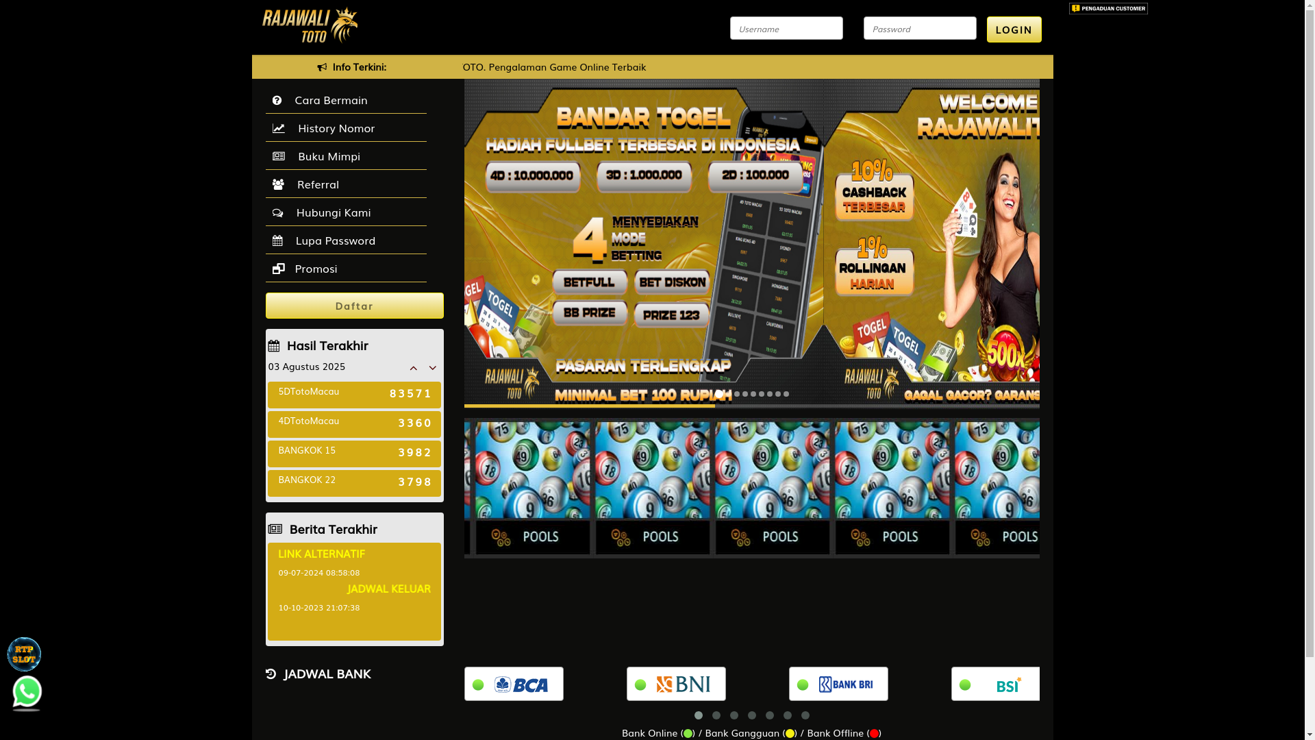 website screenshot of https://rajawalitotobest.com/