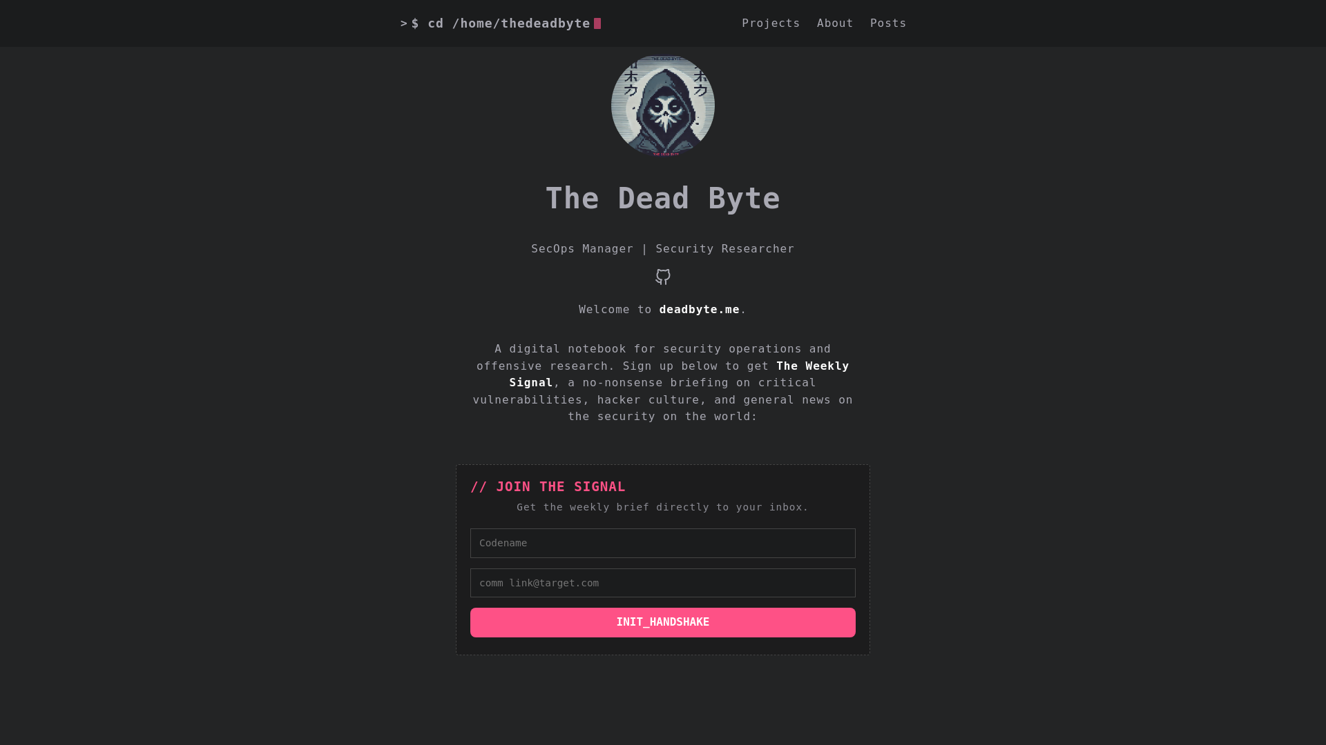 website screenshot of https://deadbyte.me/