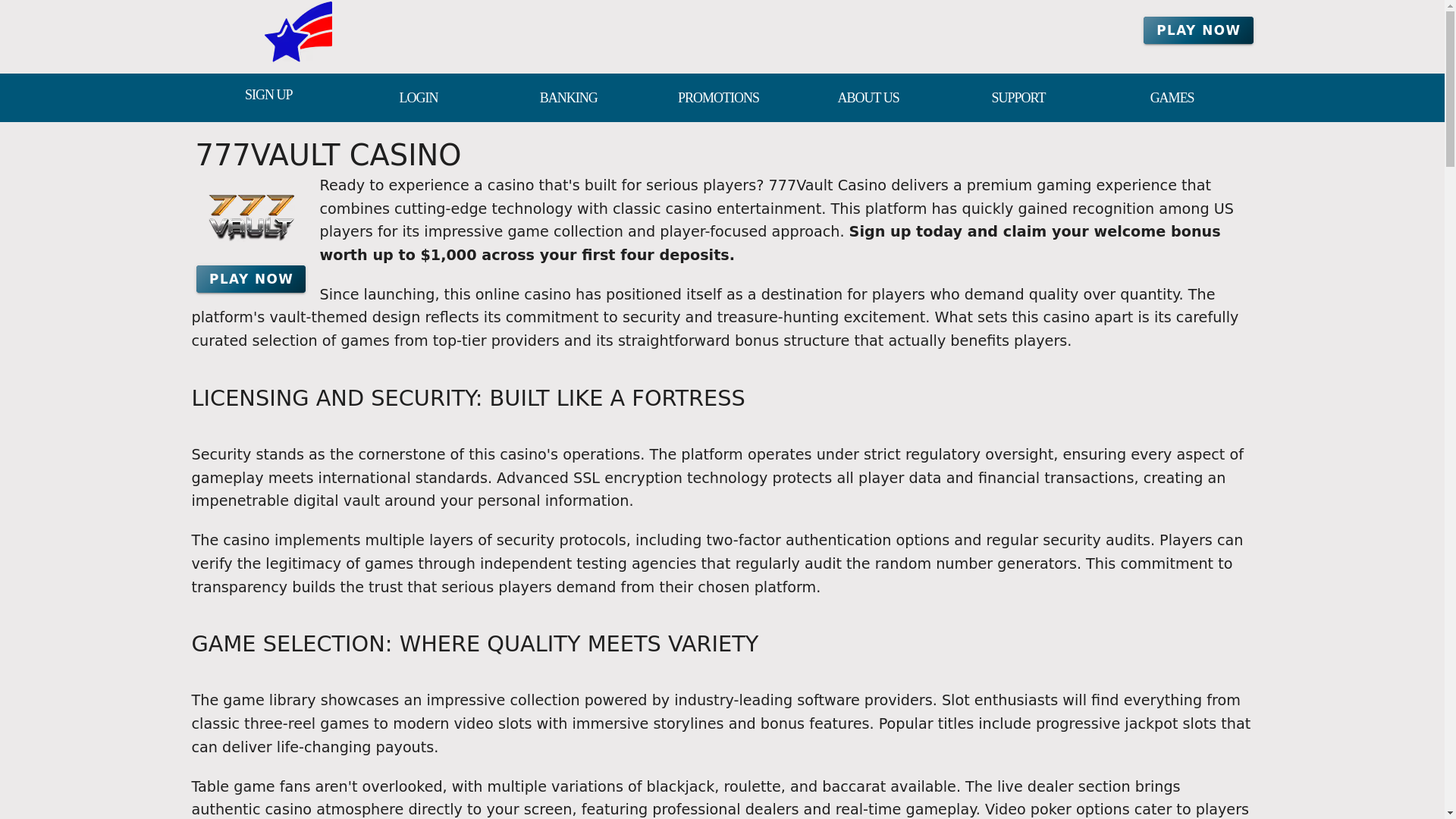 website screenshot of https://777vaults.com/