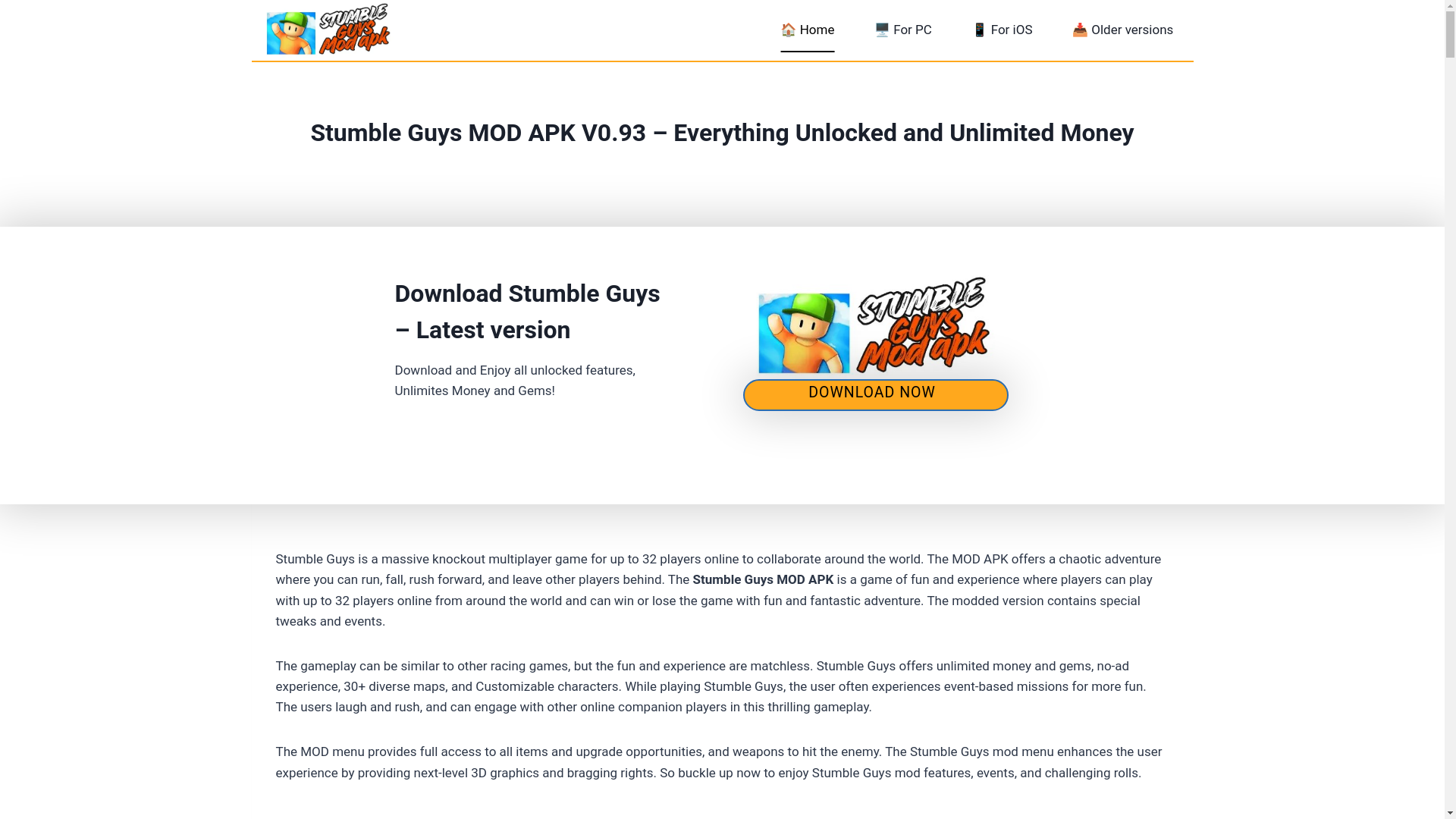 website screenshot of https://apkstumbleguyz.com/