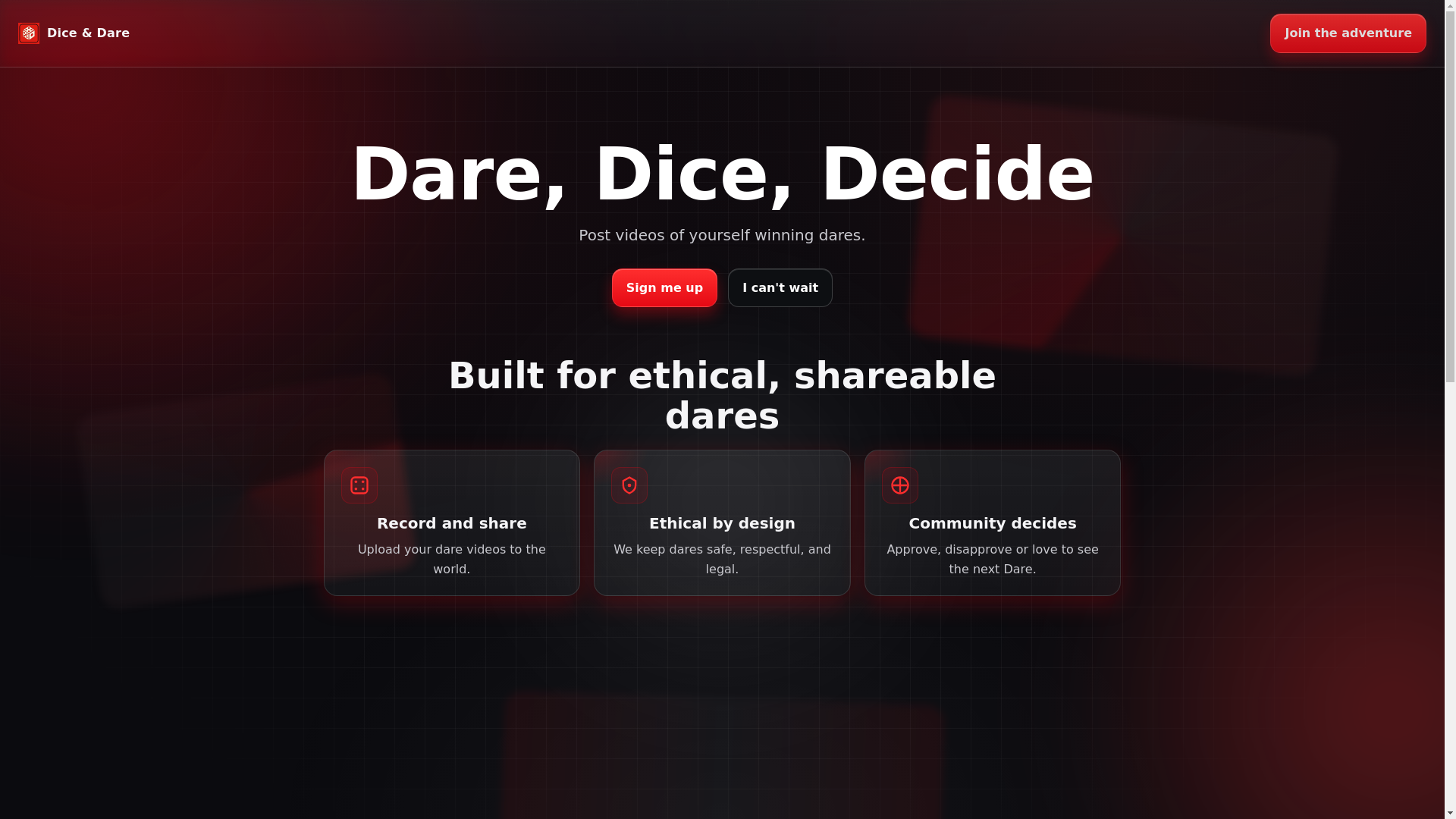 website screenshot of https://diceanddare.app/
