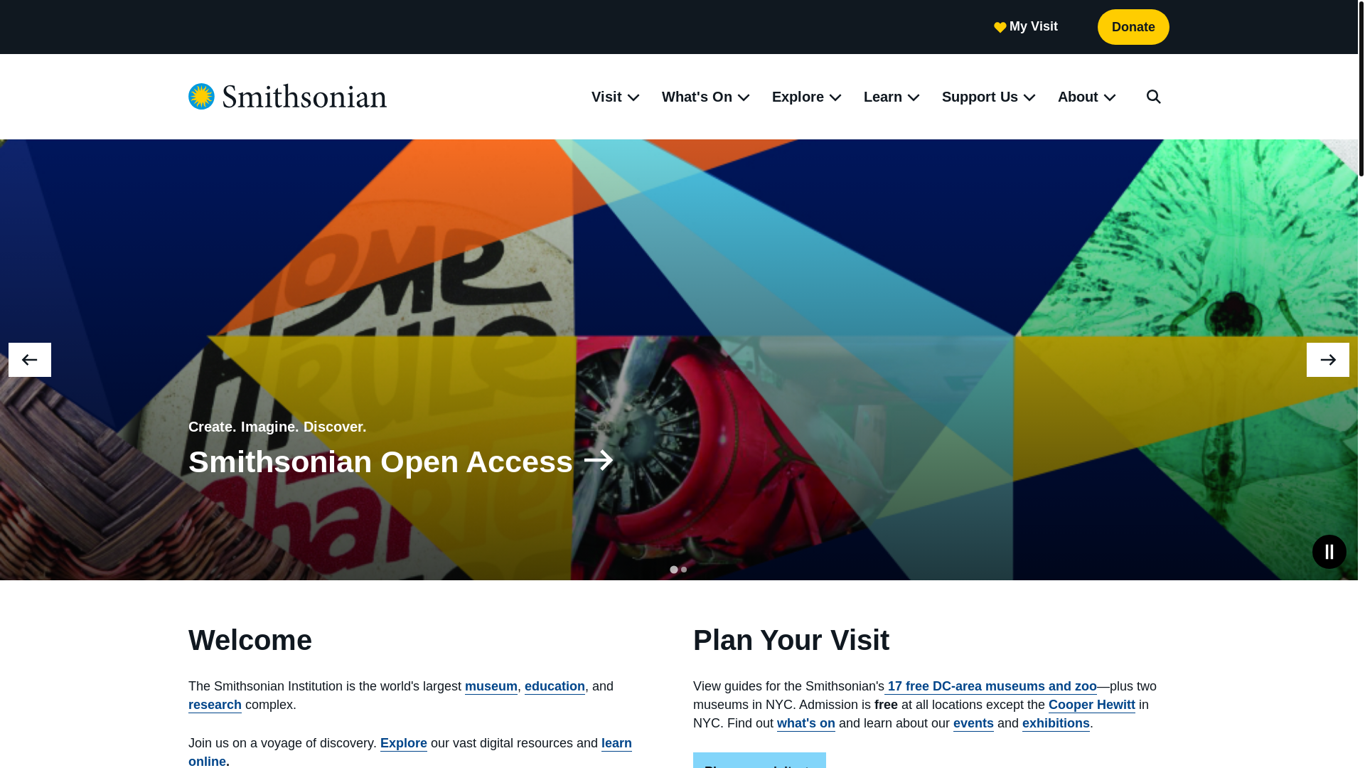 website screenshot of https://si.edu/