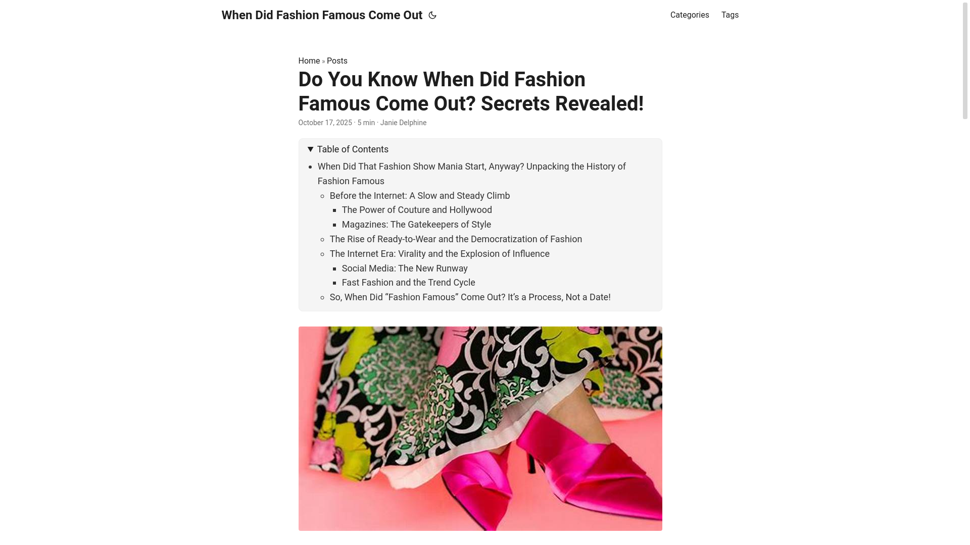 website screenshot of https://when-did-fashion-famous-come-out.pages.dev/