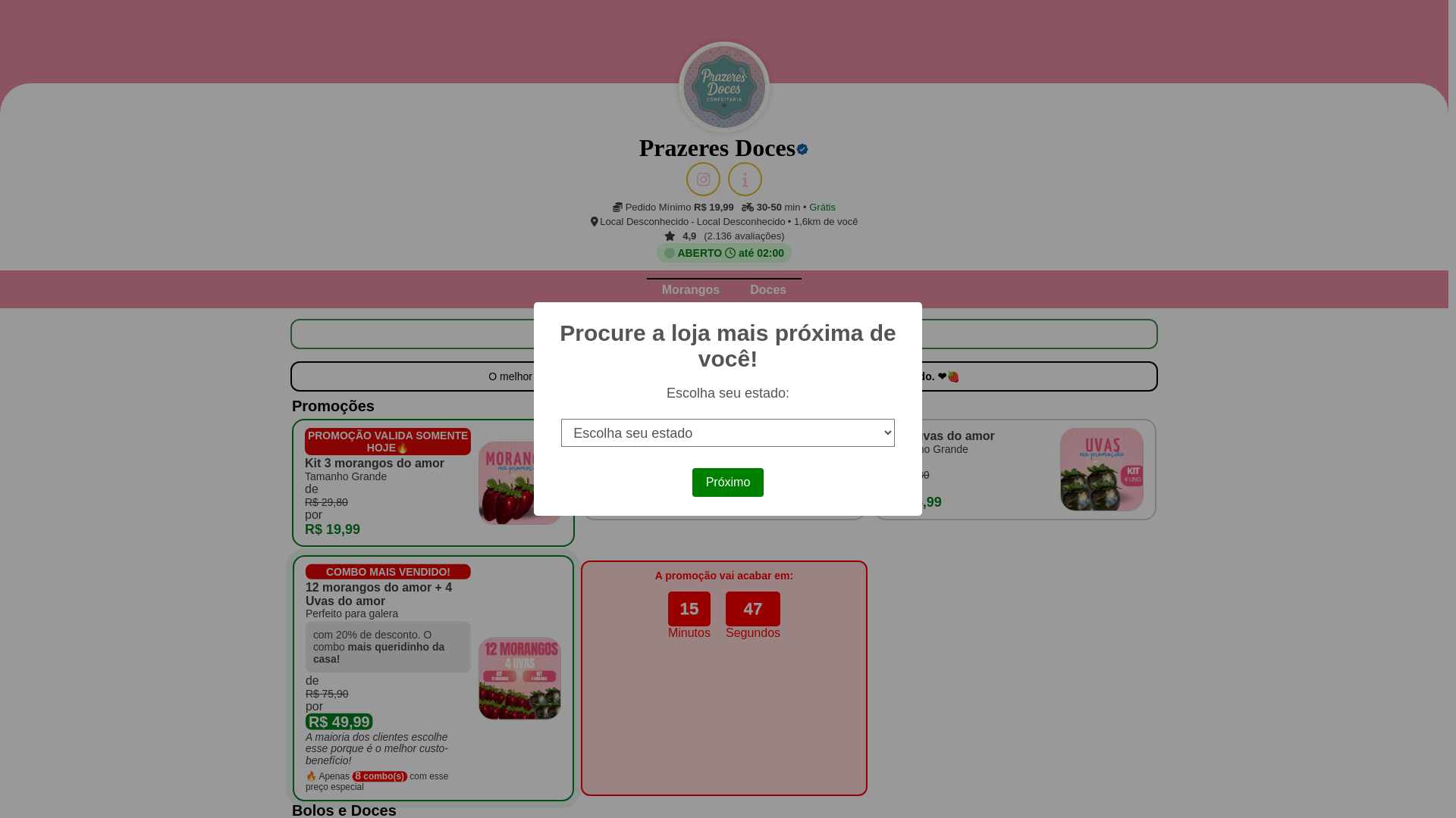 website screenshot of https://prazeres-morango-amor.pages.dev/