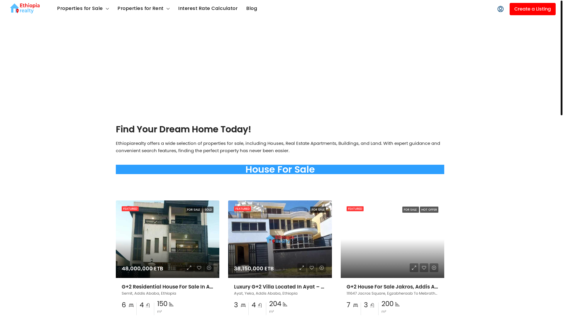 website screenshot of https://ethiopiarealty.com/
