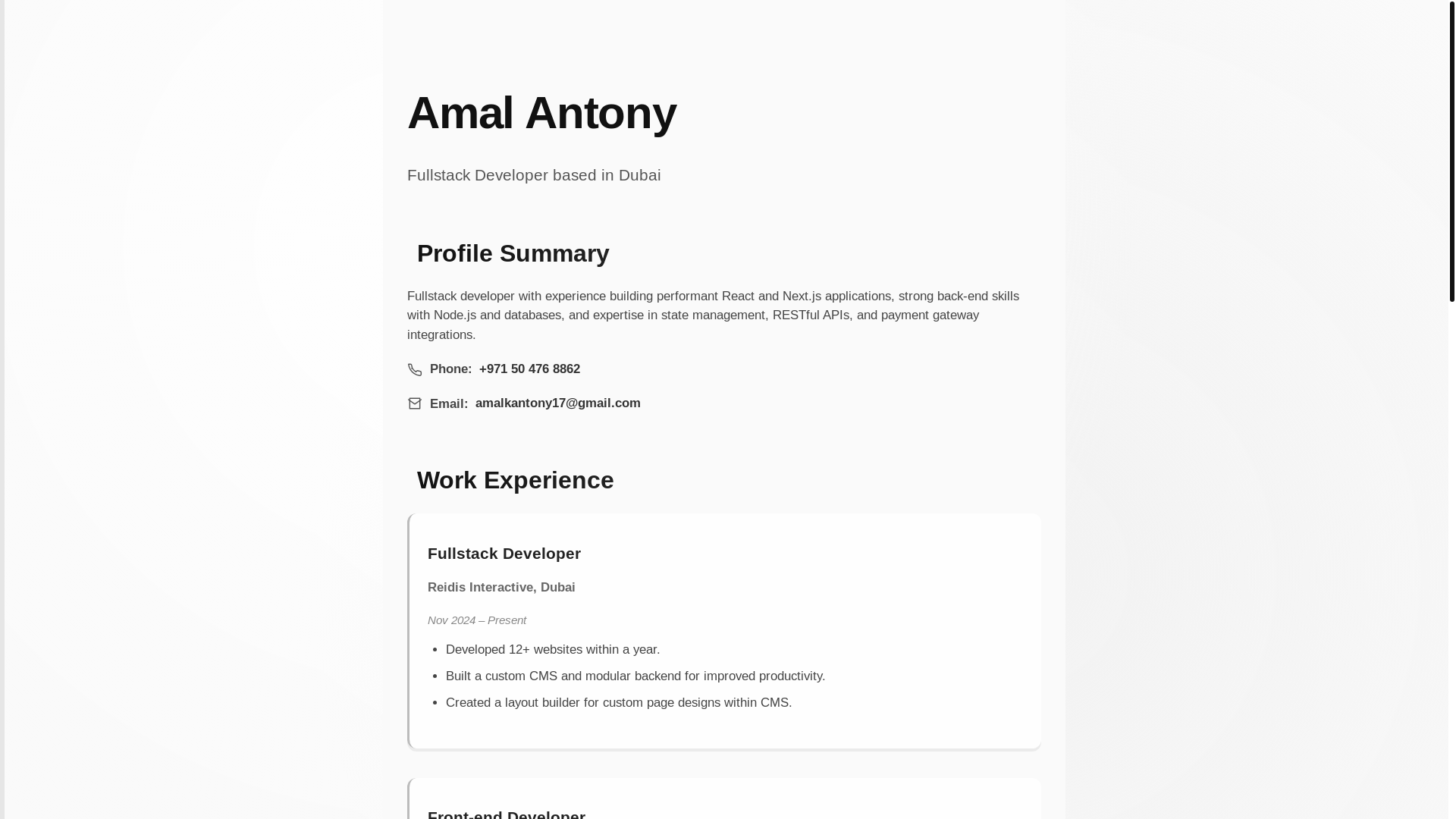 website screenshot of https://amalantony.pages.dev/