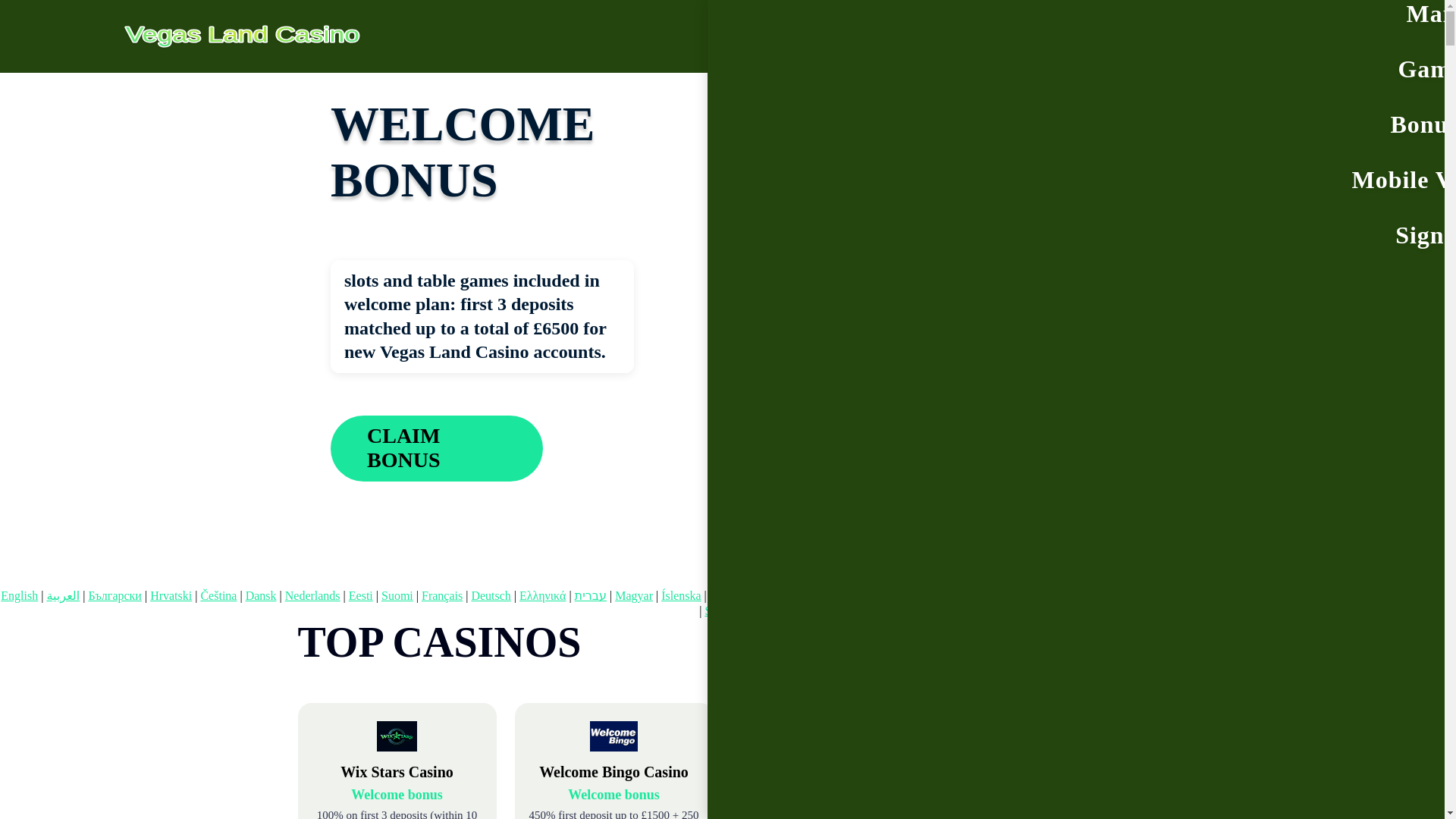 website screenshot of https://vegasland1.bond/