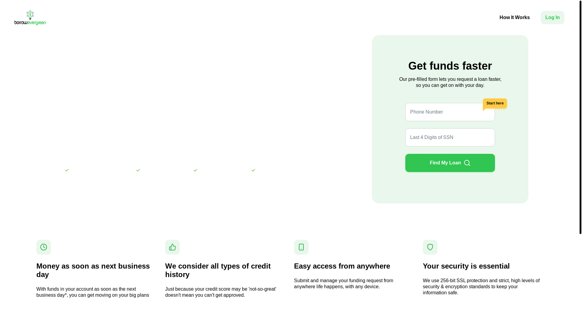 website screenshot of https://borrowevergreen.com/