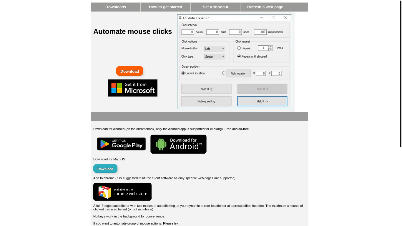 website screenshot of https://www.opautoclicker.com/