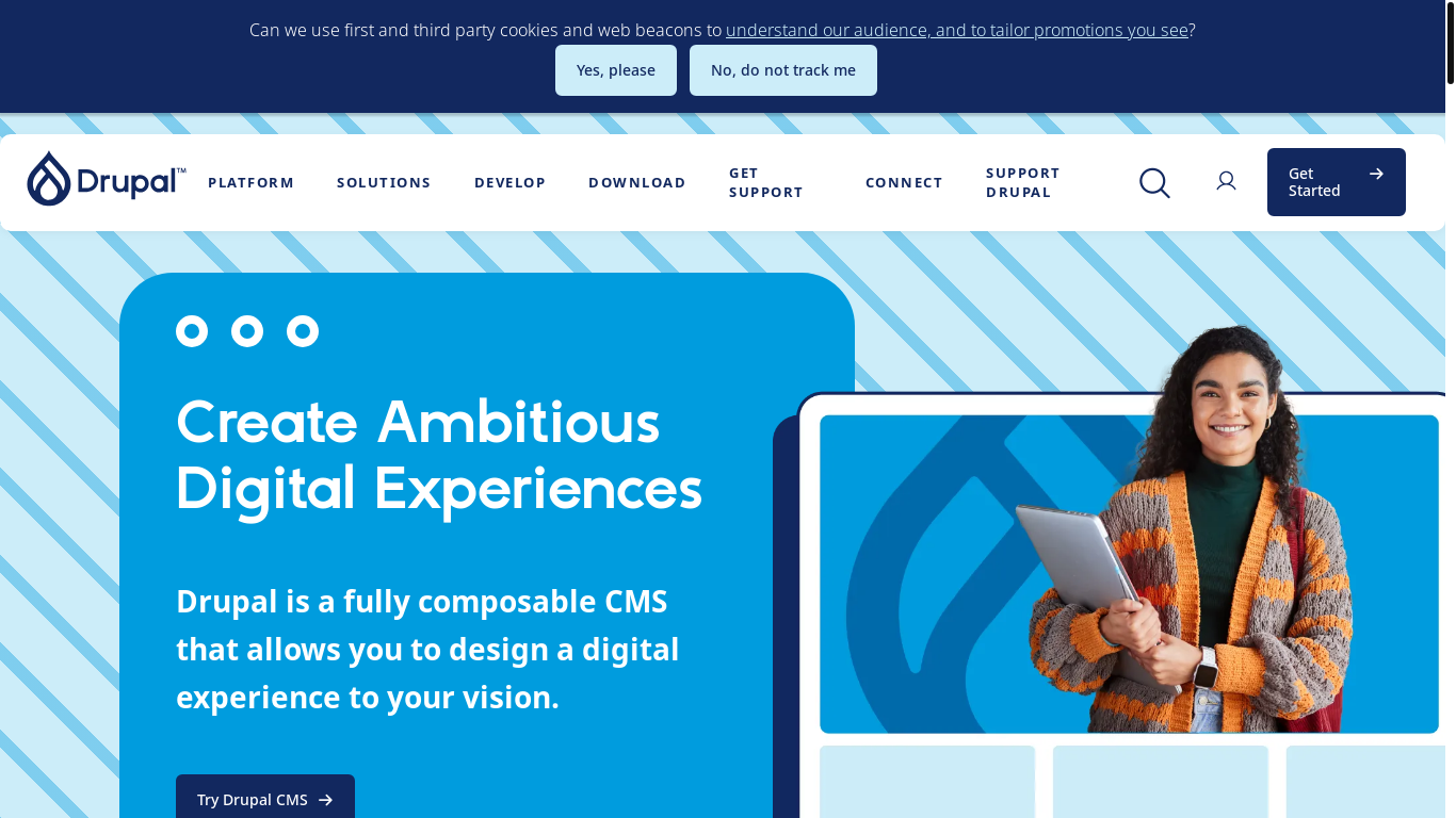 website screenshot of https://drupal.org/