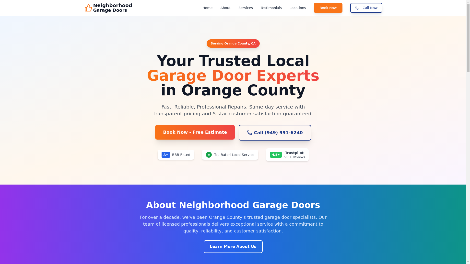 website screenshot of https://neighborhoodgaragedoors.us/