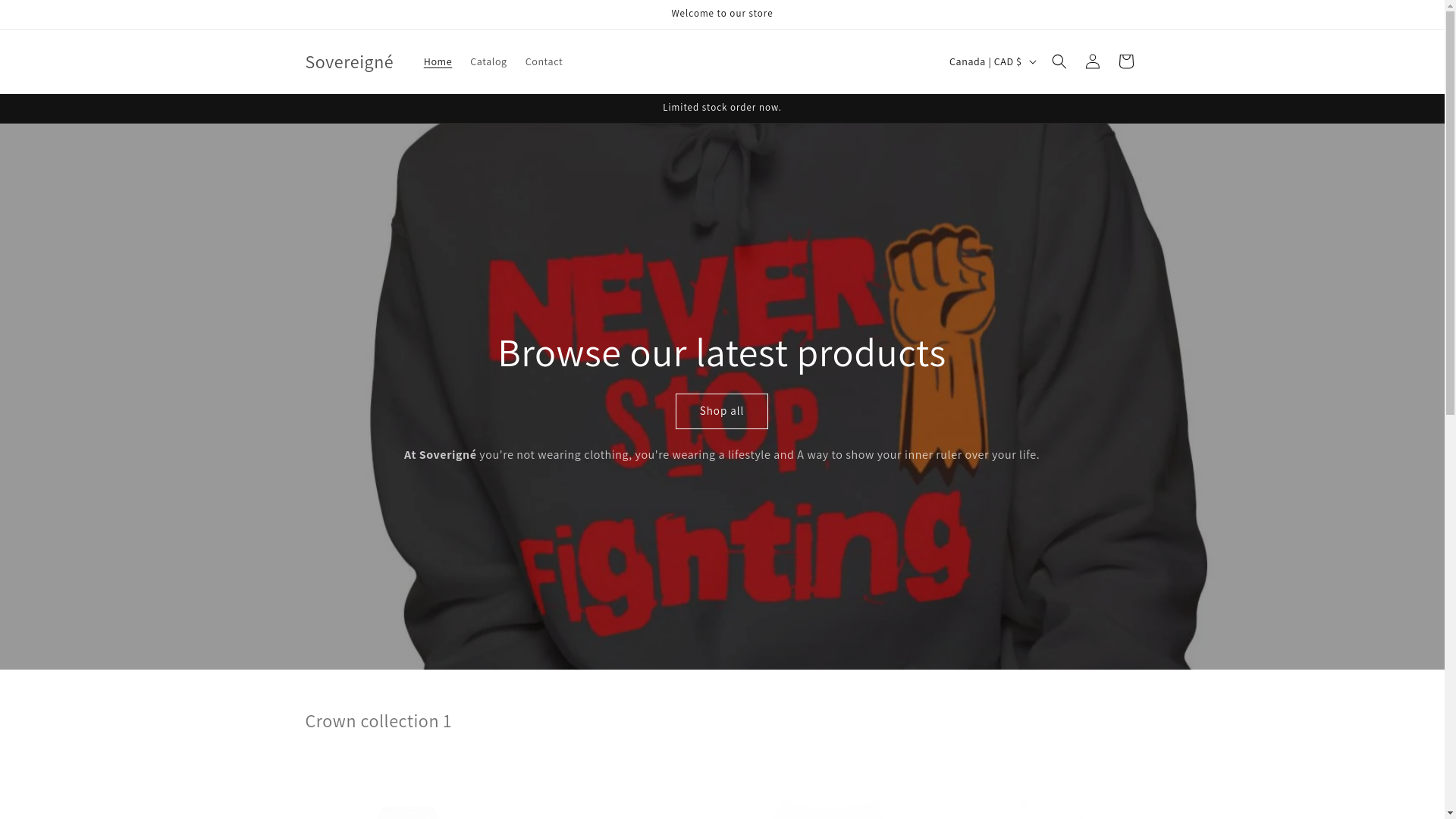 website screenshot of https://sovereigne.shop/