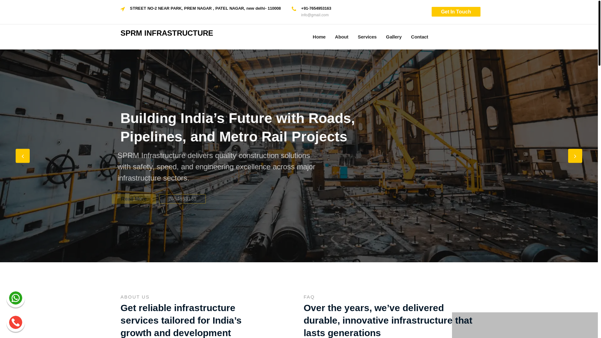 website screenshot of https://sprminfraa.com/