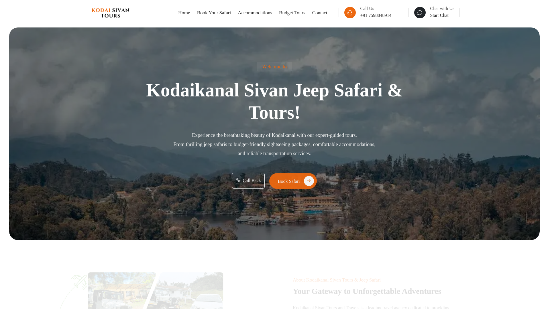 website screenshot of https://kodaikanal-sivam-tours.pages.dev/