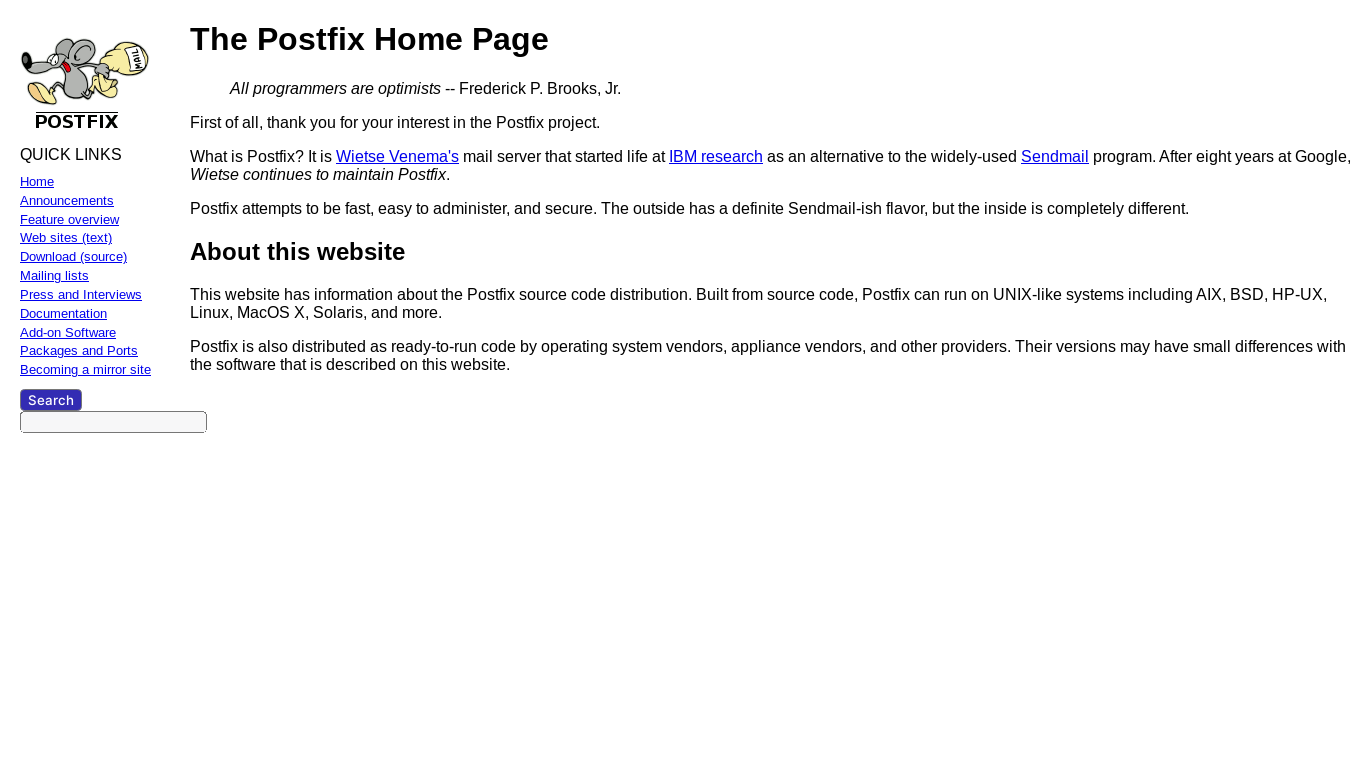 website screenshot of https://postfix.org/