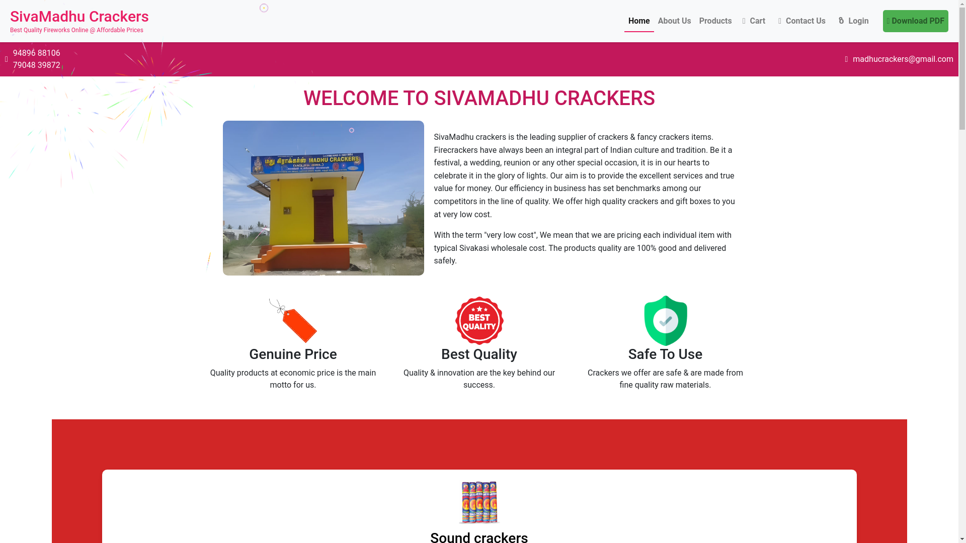 website screenshot of https://sivamadhucrackers.com/