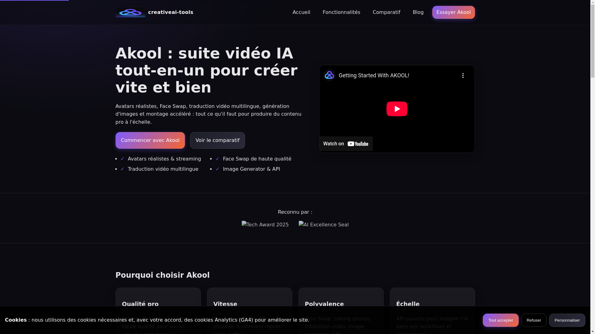 website screenshot of https://creativeai-tools.com/