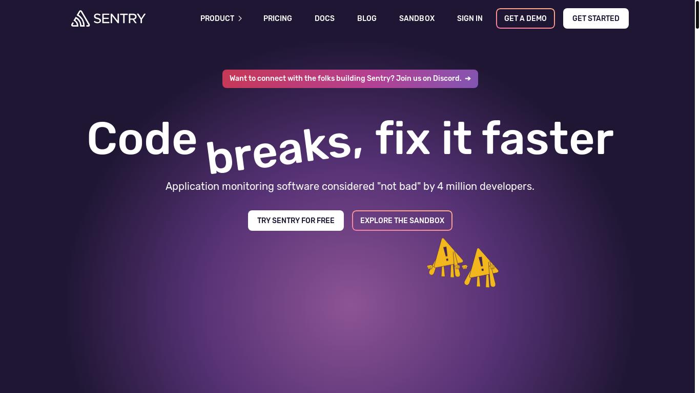 website screenshot of https://sentry.io/