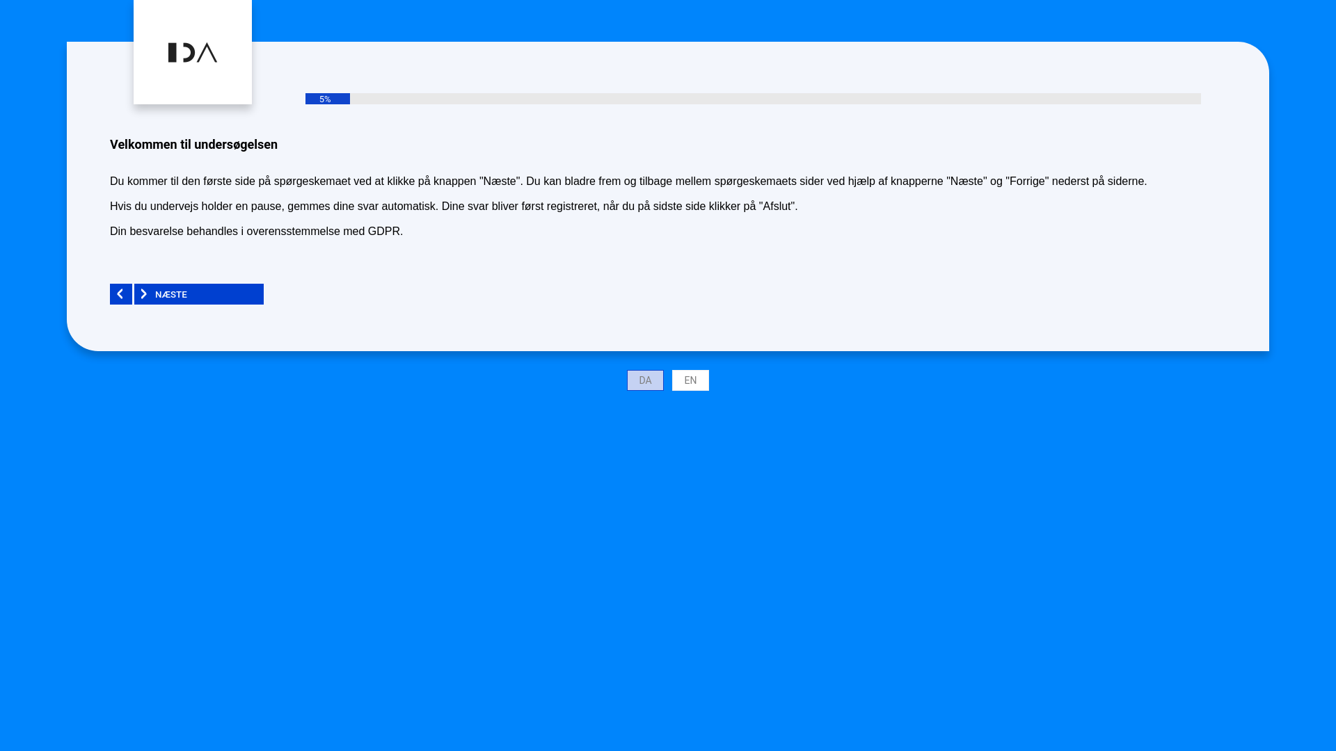 website screenshot of https://survey.ida.dk/answer?key=HX8ZYMFQD2R2