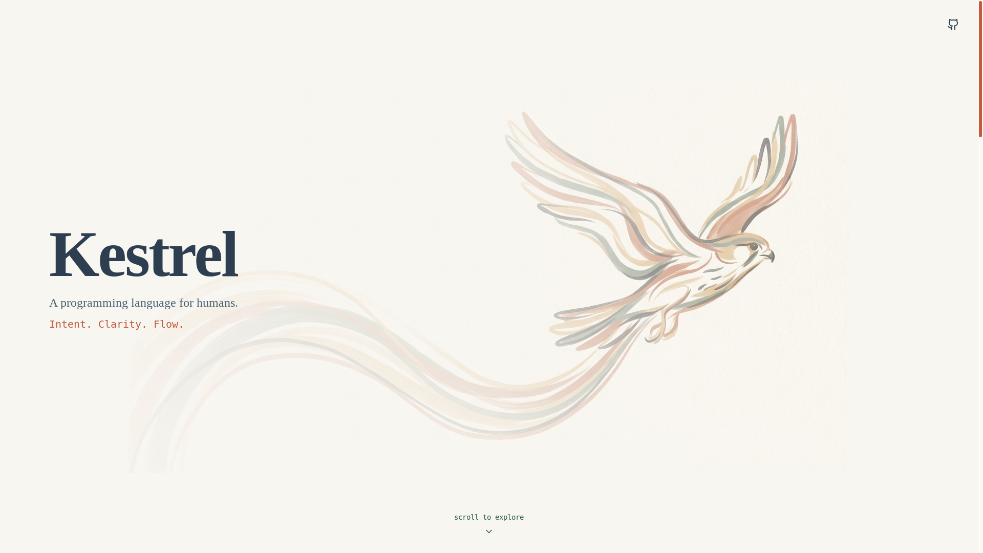 website screenshot of https://kestrel-lang.com/