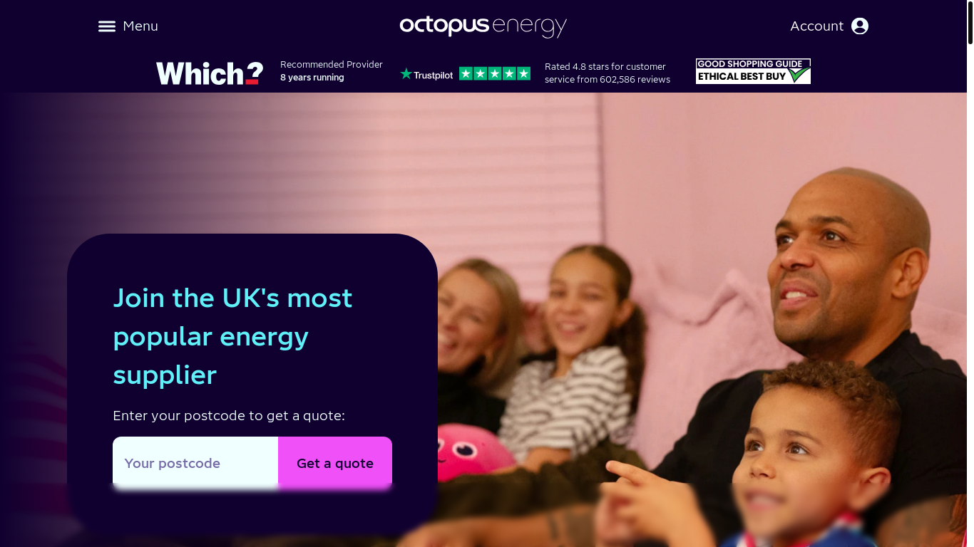 website screenshot of https://octopus.energy/