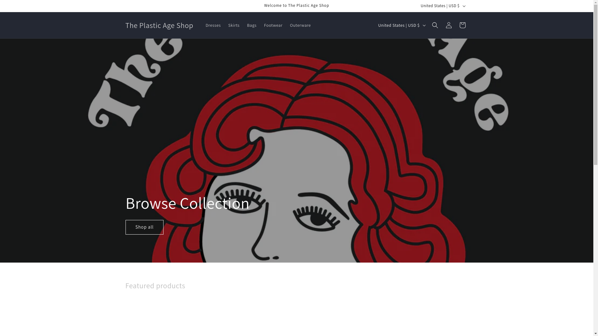 website screenshot of https://theplasticageshop.com/
