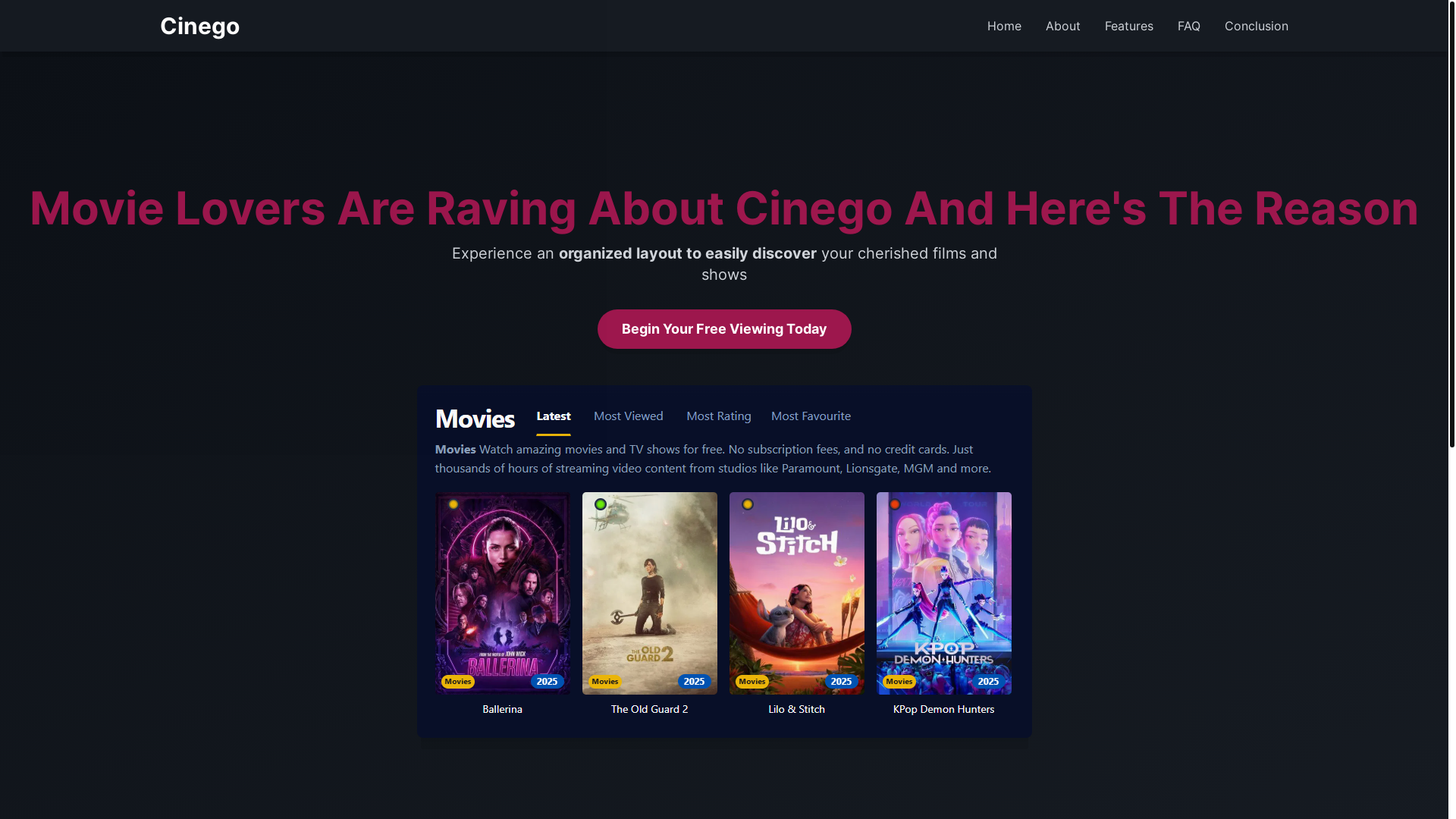 website screenshot of https://cinego-6xvx.pages.dev/