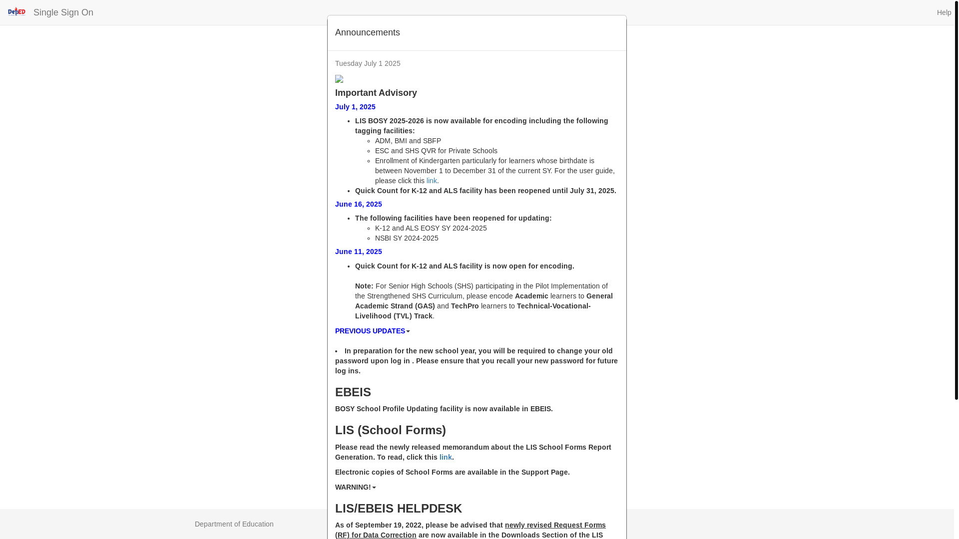 website screenshot of https://lis.deped.gov.ph/