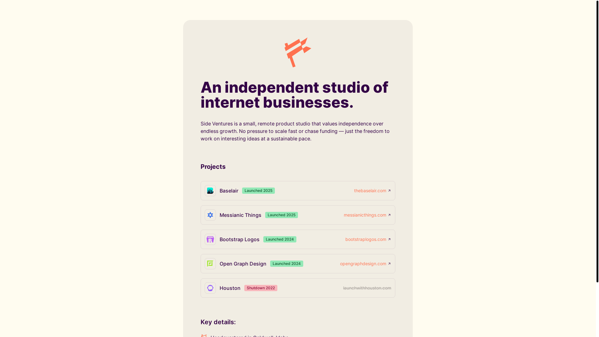 website screenshot of https://side-ventures.pages.dev/