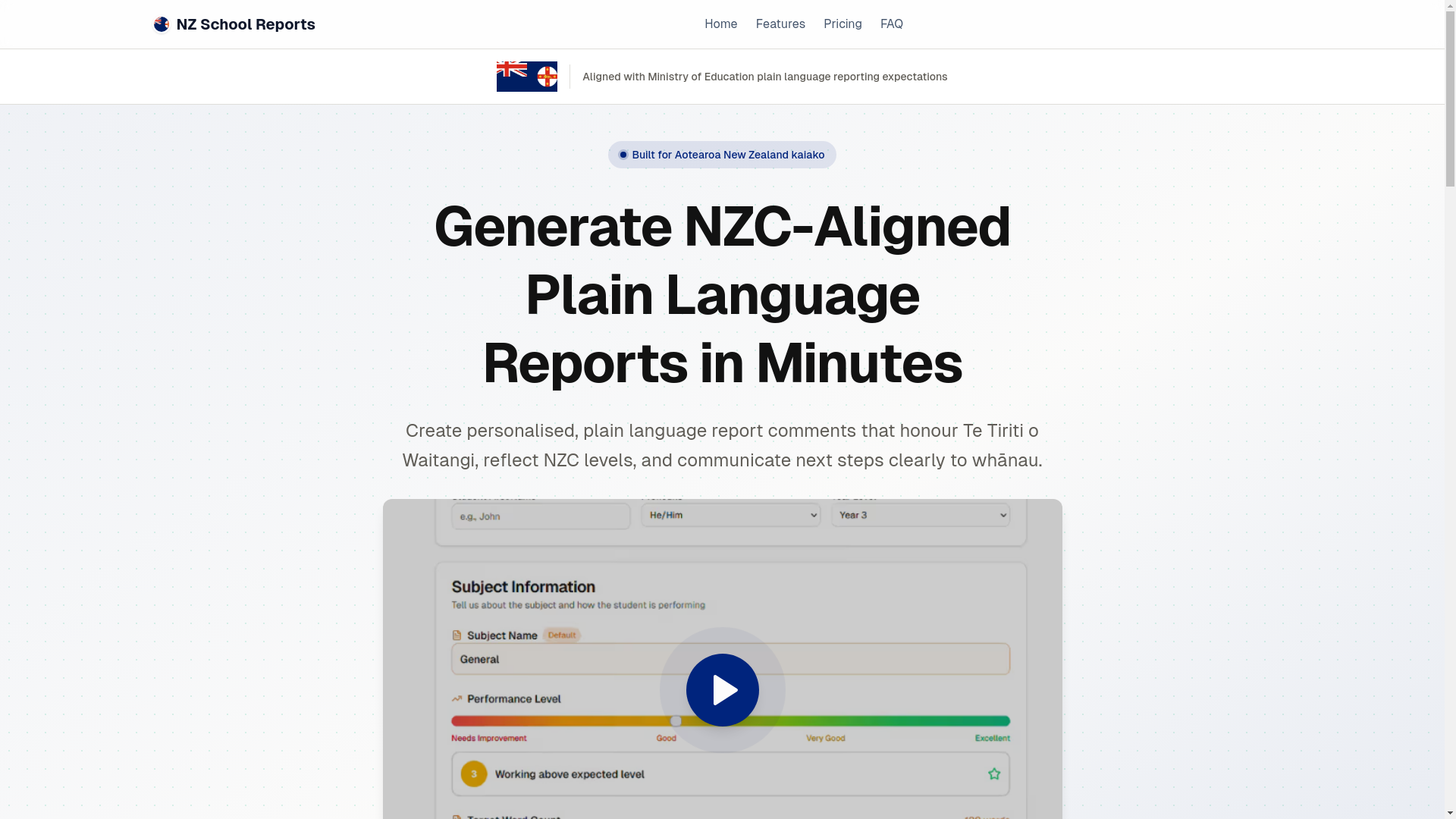 website screenshot of https://schoolreports.nz/