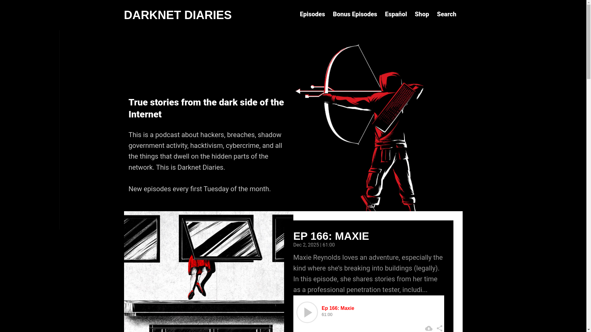 website screenshot of https://darknetdiaries.com/