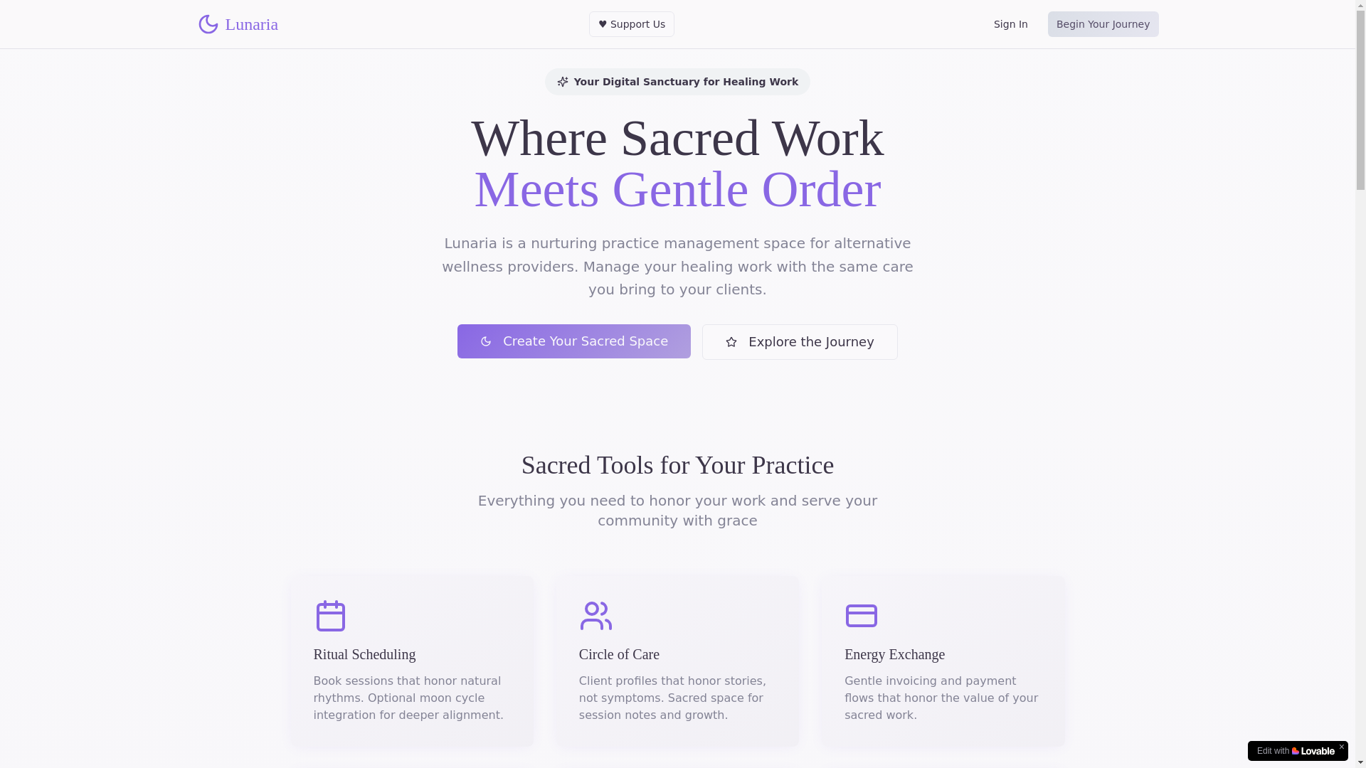 website screenshot of https://getlunaria.com/