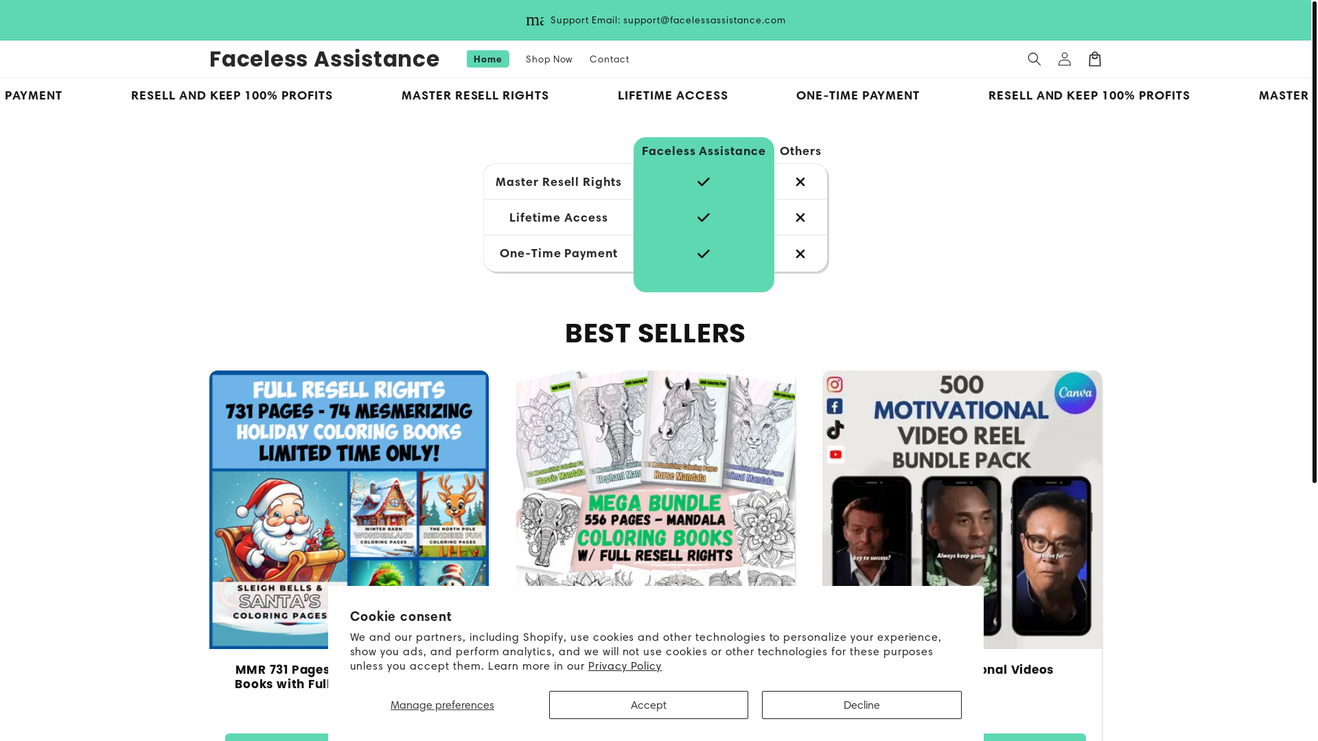 website screenshot of https://facelessassistance.com/